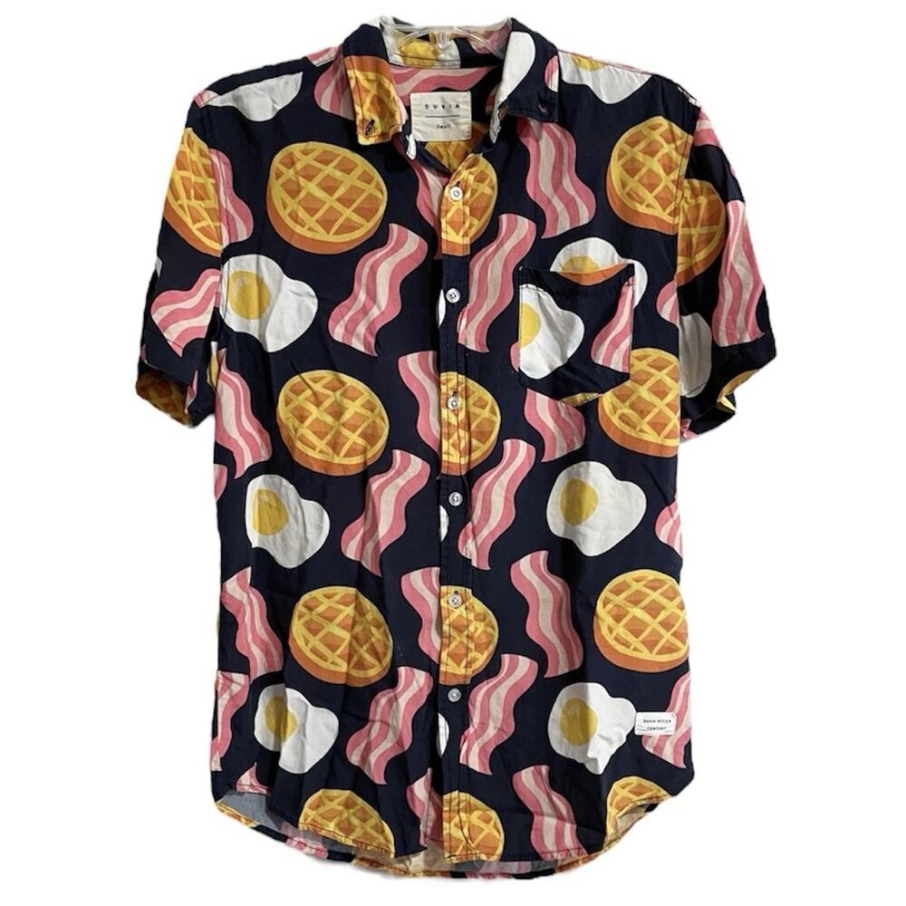 Duvin Mens Bacon Eggs Waffle Button Shirt Small Novelty Quirky Breakfast Foods